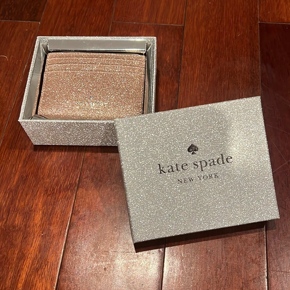 Rose gold glitter Kate Spade small slim cardholder